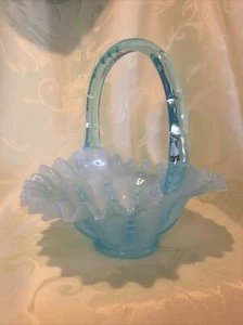 Fenton Blue Overlay Basket with Applied Blue Handle - Peter K Raymond Mark - Picture 1 of 14