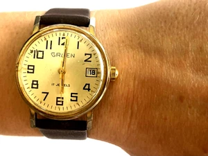 Gruen  7422/3 Brown Strap Mechanical Men's Wrist Watch Runs - Picture 1 of 18