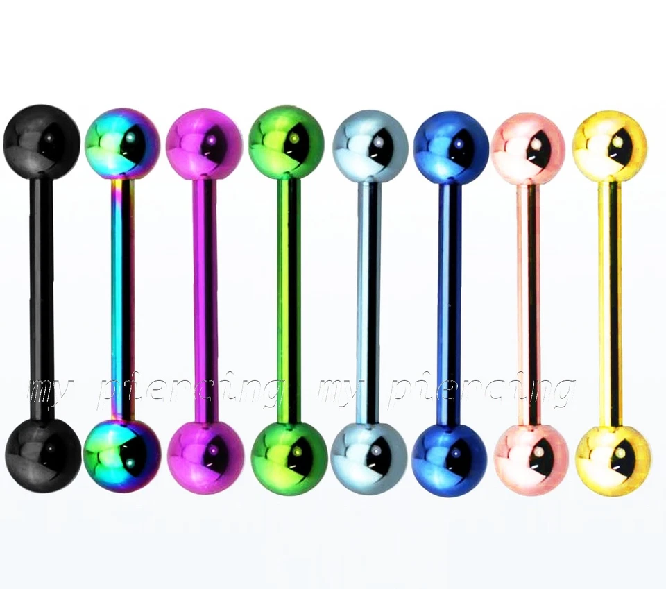 PAIR 14G PVD 316L Surgical Steel Tongue Ring Nipple Ring Barbell with 5mm Balls - Image 1 of 1