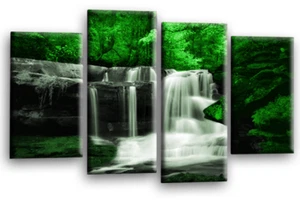 Large Waterfall Canvas Print Wall Art Green Grey White Landscape Framed Picture - Picture 1 of 5