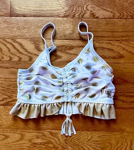 Betsey Johnson Girls Swimsuit Top Metallic Gold Polka Dots Ruffle Adjustable 4 - Picture 1 of 5