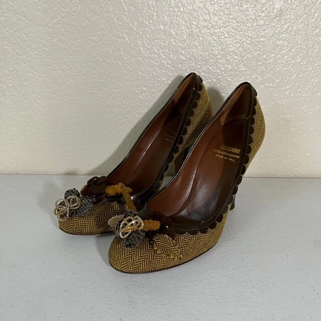 Moschino Heels Womens Pumps Felt Floral Detail Tweed Knit Shoes 37 7 - Image 1 of 4