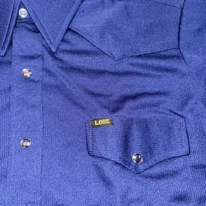 Vtg 70s Lee Pearl Snap Shirt Western Rockabilly Disco NIB NOS Navy XL Mens 17 34 - Picture 1 of 17