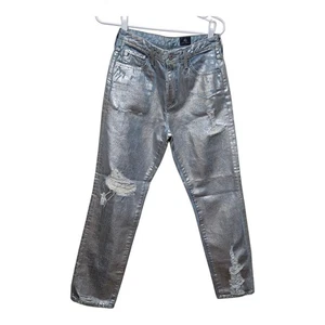 AG The Phoebe High Rise Silver Foil Distressed Jeans 27 Neu mit Etikett - Bild 1 von 10