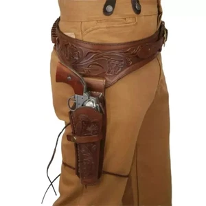 Western Gun Holster Belt Leather Revolver Pistol Tooled .22, .35/357 .44/45 Cal - Picture 1 of 4