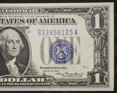 1934 $1 Silver Certificate Uncirculated - FUNNY BACK - B/A Block - Image 1 of 4
