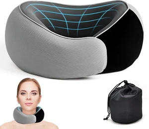 Reise Nackenkissen für Flugzeuge - 100% Memory Foam, 360° Kopfstütze, Breathab - Bild 1 von 12