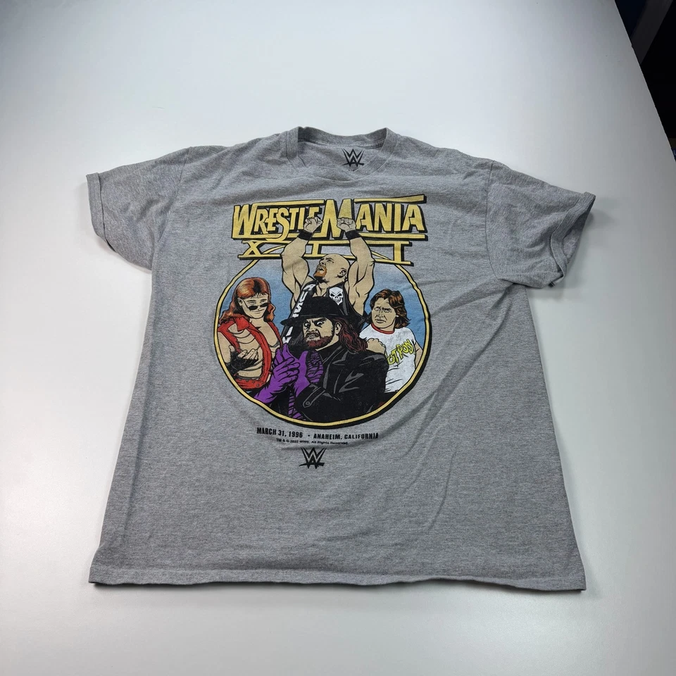 WWE 摔跤狂热衬衫成人大号灰色圆领石头冷底图案 — 第 1/4 张图片