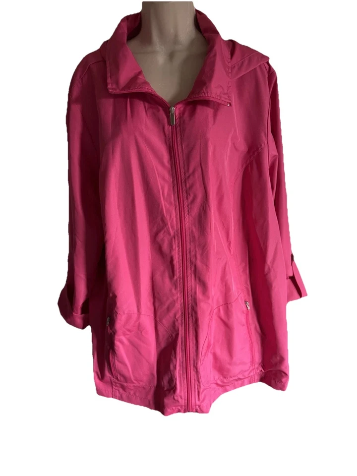 KAREN SCOTT SPORT Abrigo de Primavera Rosa Brillante Chaqueta Bolsillos Cuello + Capucha Cremallera 2X Foto 1 de 4