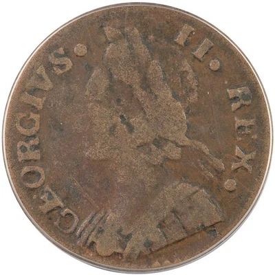 1747 Machins Mills Halfpenny 1/2p Vlack 1-47A W7660 R5 PCGS F15 GEORGIVS II Grou - Image 1 of 3