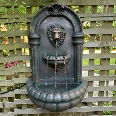 Romanesque Style Lighted Outdoor Water Fountain 3 Tier Lion Head Patio Waterfall - Image 1 of 4