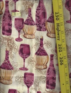 Wein Dekanter, Burgunderrot & Gelb, Baumwolle Quilt Stoff 1 Yard (2223) - Bild 1 von 3