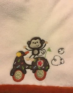 Kids Line Monkey Baby Blanket Scooter Moped Cream Orange Brown Lovey - Picture 1 of 2