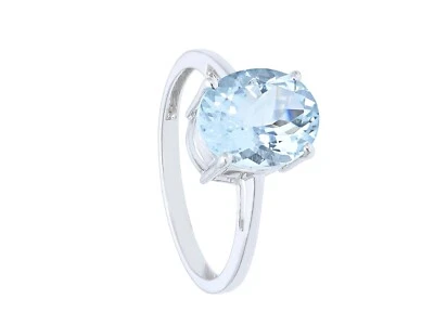 ANILLO ORO BLANCO MACIZO 18K CON AGUAMARINA CORTE OVALADO 2,5 Quilates, 10mm, SOLITARIO Foto 1 de 2