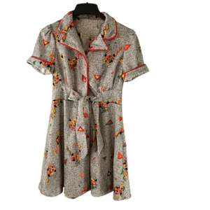 Vintage Handmade Retro Mod Print Floral Dress Short Sleeve Small - Picture 1 of 6
