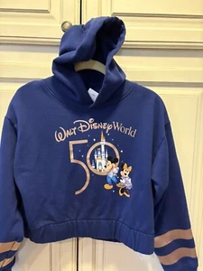 Disney Parks 50th Anniversary Cropped hoodie Kids Sz XL Mickey Minnie Navy blue - Picture 1 of 9