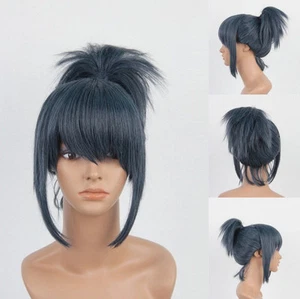 12 Inches Blue Mixed Black Short Ponytail Cosplay Wig - Picture 1 of 10