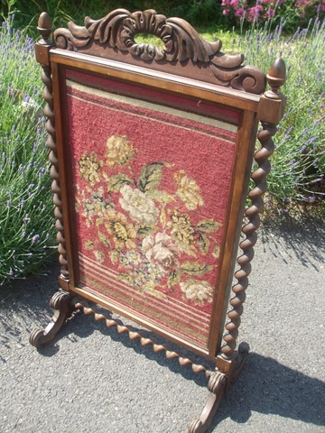 Antique Victorian fire screen, beautifully carved, ideal tapestry display piece Cover