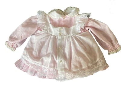 Vintage Bryan Pink Girls Dress Swiss Dot Pinafore 12 Mos - Image 1 of 4
