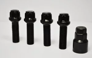 Set of 4 x M14 x 1.5, 40mm Thread Radius Locking Wheel Bolts (Black) - Picture 1 of 2