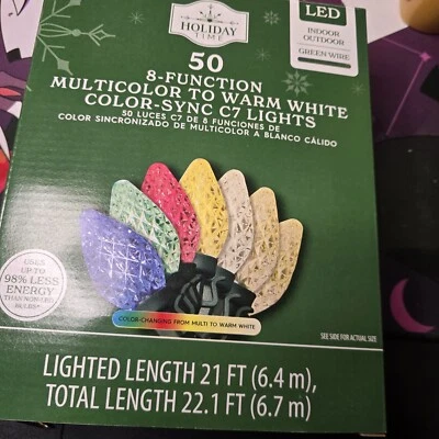 50ct Diamond Cut C7 LED Color Changing Christmas Light Multi-Color to Warm White - Image 1 of 2