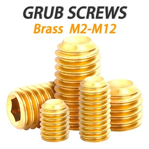 M2 M2.5 M3 M4 M5 M6 M8 M10 M12 Brass Grub Screws Cup Point Allen Socket Sets - Picture 1 of 85