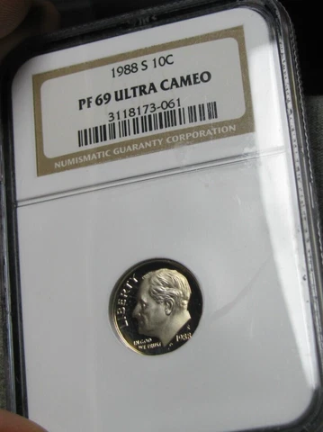 1988-S Roosevelt Dime --- NGC Proof 69 Ultra Cameo Slabbed Graded --- #456A Cover
