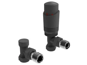 Designer Anthracite Thermostatic Radiator Valve TRV Twin Pack - Angled - Picture 1 of 4
