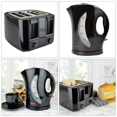 Black 4 Slice Toaster & Cordless Kettle Fast Boil Wide Slots Variable Browning - Image 1 of 4