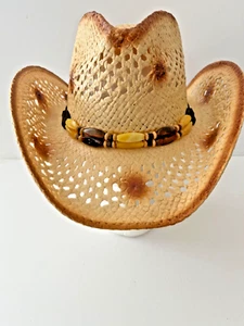 Straw Cowgirl Cowboy Western Hat For Women Men  Pinch Front Hat  Size S/M - Picture 1 of 6