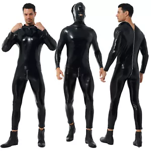 Traje de cuerpo completo para hombre patente cuero con capucha mono con cremallera Zentai traje de gato disfraz - Imagen 1 de 21