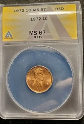 1972 Lincoln Cent ANACS MS67 RD blazing beauty -- Low Pop #5402350. Our T8905 - Image 1 of 4