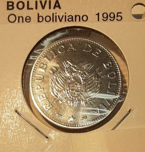 1995 Bolivia One Boliviano Stainless Steel Coin   BU - Picture 1 of 2