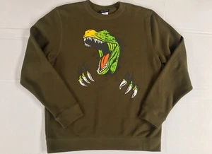 Joe Boxer Crewneck Sweatshirt XL 14-16 Sweater With Roaring Dinosaur Olive Green - Picture 1 of 9