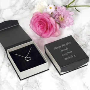 Sterling Silber Herzform Anhänger Kette Halskette personalisiert Etui Geschenkbox - Bild 1 von 4