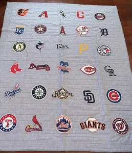 NWOT Pottery Barn Teen Twin Blue Quilt, MLB Baseball National & American Leagues - Picture 1 of 3