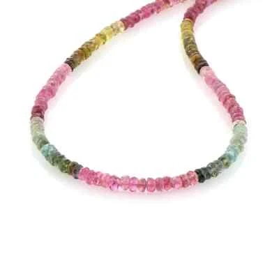 Multi Watermelon Tourmaline Faceted AAA++ Gemstone Beaded Handmade Necklace 18" - Image 1 of 4