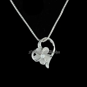 Colgante brillante de plata esterlina 925 hawaiana 10 mm de plumería corazón rodum CZ - Imagen 1 de 1