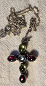 Vintage Nakai Navajo Sterlingsilber & Edelstein Kreuz Anhänger & Kette RM1152 - Bild 1 von 4