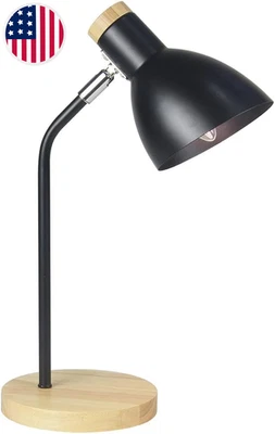 Lámpara de escritorio de oficina negra brillante para dormitorios de oficina en casa, base de madera, tachuelas para niños niñas Foto 1 de 4