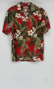 RJC Mens Red Green White Floral Cotton Hawaiian Button-Up Shirt Size Medium - Picture 1 of 7