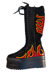 Lamoda "Burning Up" kniehoher Plateauschuh/-stiefel Gr. 9 Damen Flammen - Bild 1 von 11