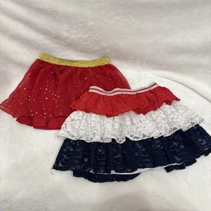 SET Red & Gold Stars Skirt Girls Red White & Blue Lace 4T & 5T - Picture 1 of 19