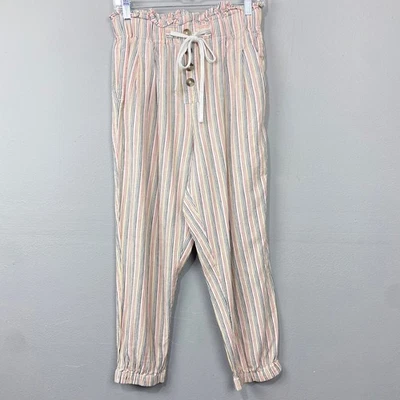 Pantalones Jogger American Eagle Bolsa de Papel a Rayas Talla M Playa Boho Retro Resort Verano Foto 1 de 4