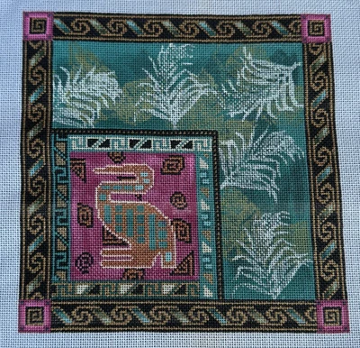 Mindy Needlepoint Canvas 2182 w Thread 8 x 8" Handpainted Black Bird Asian NOS - Image 1 of 4