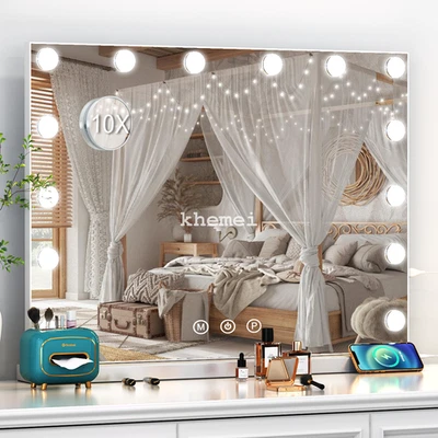 YAMISSI 50x40cm Hollywood Schminkspiegel Tischspiegel mit 14 LED Beleuchtung Goldrahmen