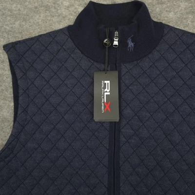 RLX Ralph Lauren Vest Mens Medium Navy Blue Quilted Full Zip Golf Silk Blend NWT - Image 1 of 4