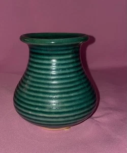 Vintage Lemax 5" Vase grün gerippt gestreift signiert - Bild 1 von 6