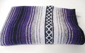 Vintage Mexican Blanket, Sarape, Throw, Rug, Purple, Woven Stripes, Snuggle 73 - Picture 1 of 7