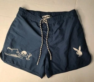 Bañador Playboy azul y blanco para hombre talla mediana logotipo esqueleto cordón - Imagen 1 de 15